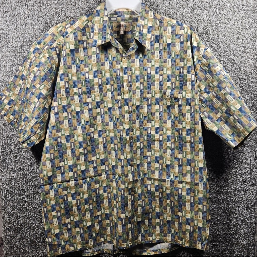 Campia Moda Button Down Shirt Multicolor Geometric Mosaic Men‎ Large